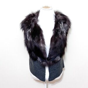 Metric Knits Womens Silver Fox Fur Wool Vest Size S Gray Brown Glam Knit Jacket